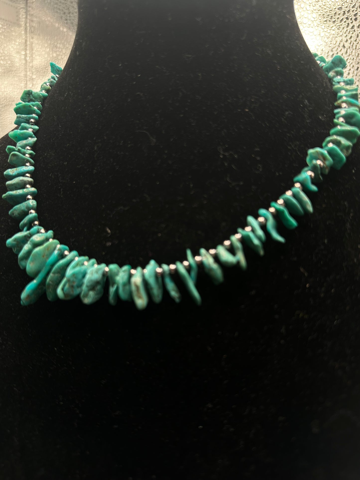 18" American Turquoise with 3mm Sterling Silver Pearls