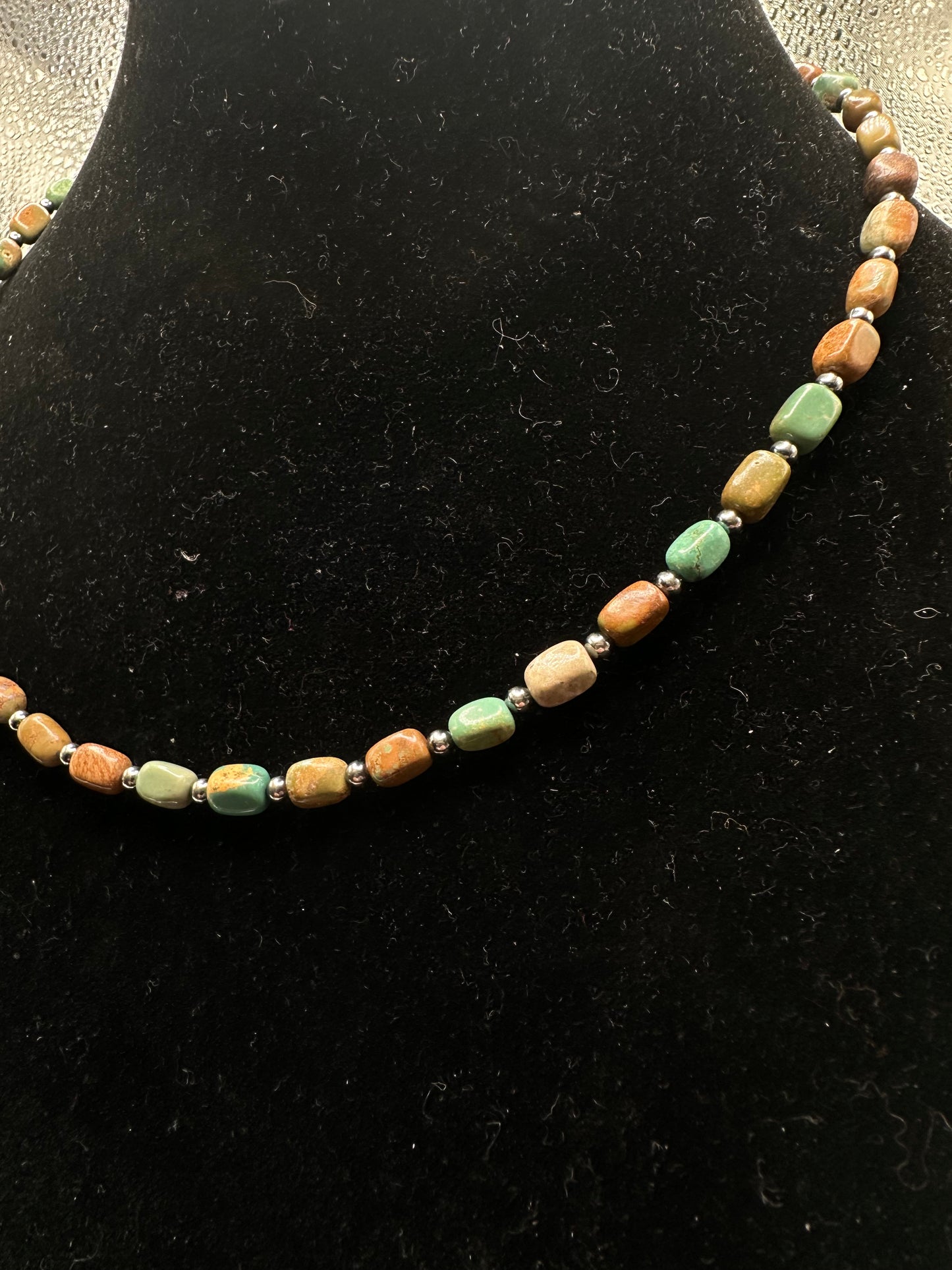 18" Turquoise and 3mm Sterling Silver Pearls Necklace
