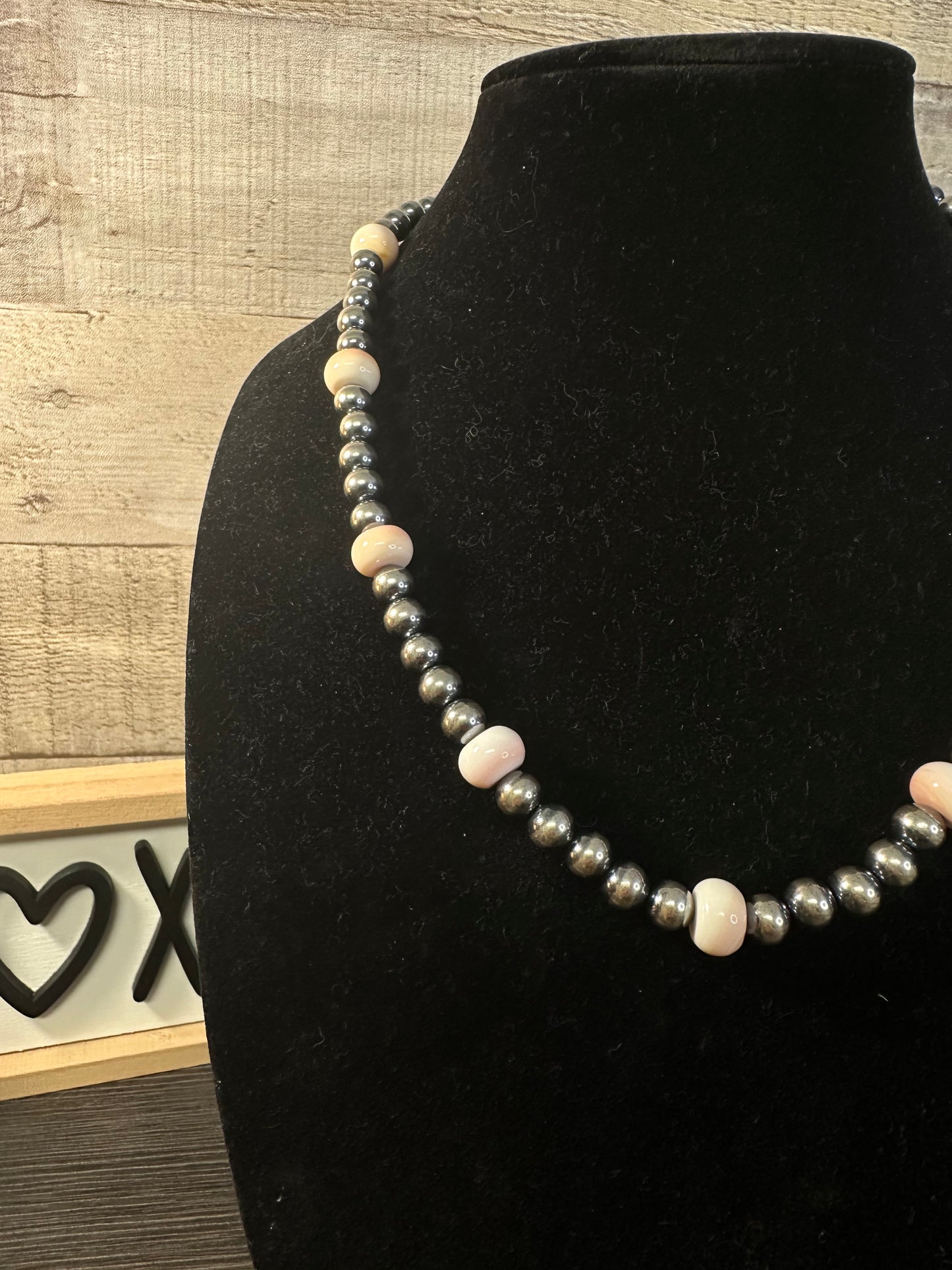 20" 8mm Sterling Silver Pearls and Pink Conch Necklace
