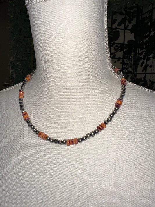 18" 5mm Sterling Silver Pearls Necklace Orange Spiny