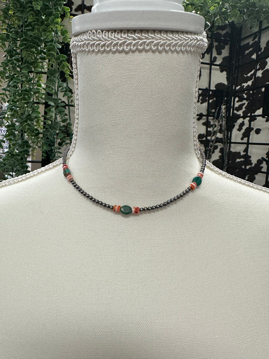 3mm Navajo Choker with Turquoise Chips & Coral Nuggets