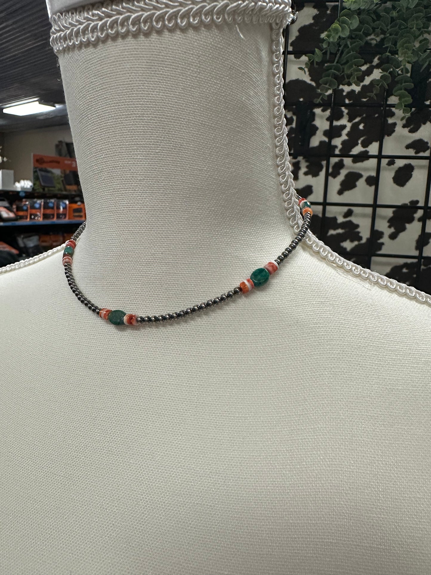 3mm Navajo Choker with Turquoise Chips & Coral Nuggets