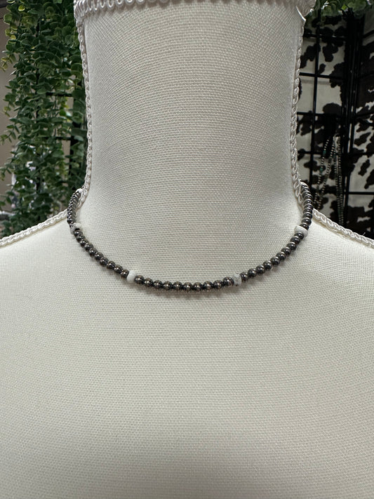 White Buffalo and 4mm Navajo Pearl Choker