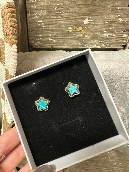 Single Stone Star Earrings- Turquoise