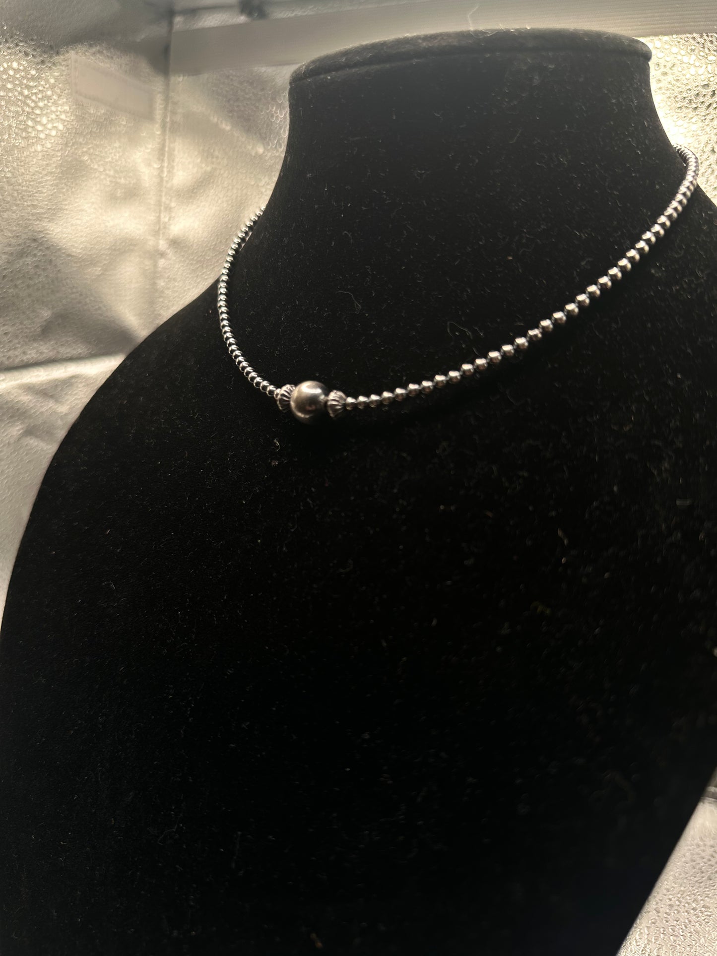 14" 3mm Sterling Silver Pearls Choker 10mm Middle