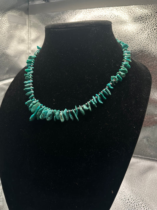 18" American Turquoise with 3mm Sterling Silver Pearls