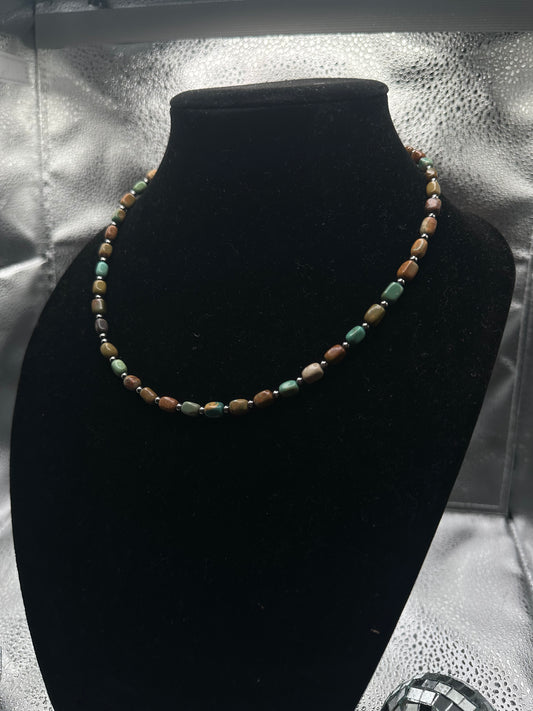 18" Turquoise and 3mm Sterling Silver Pearls Necklace